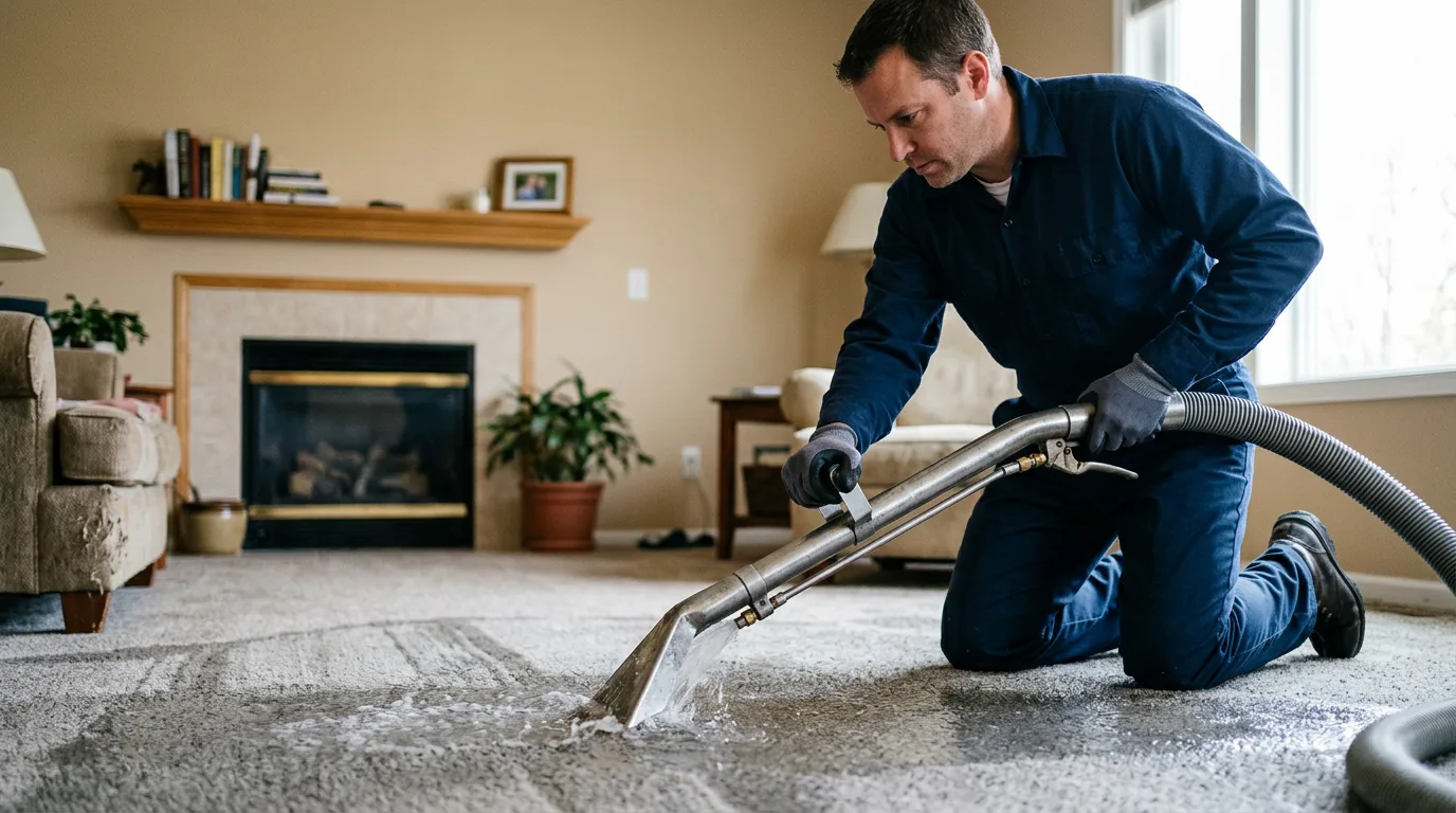 Water damage restoration technician working near North Stonington, CT